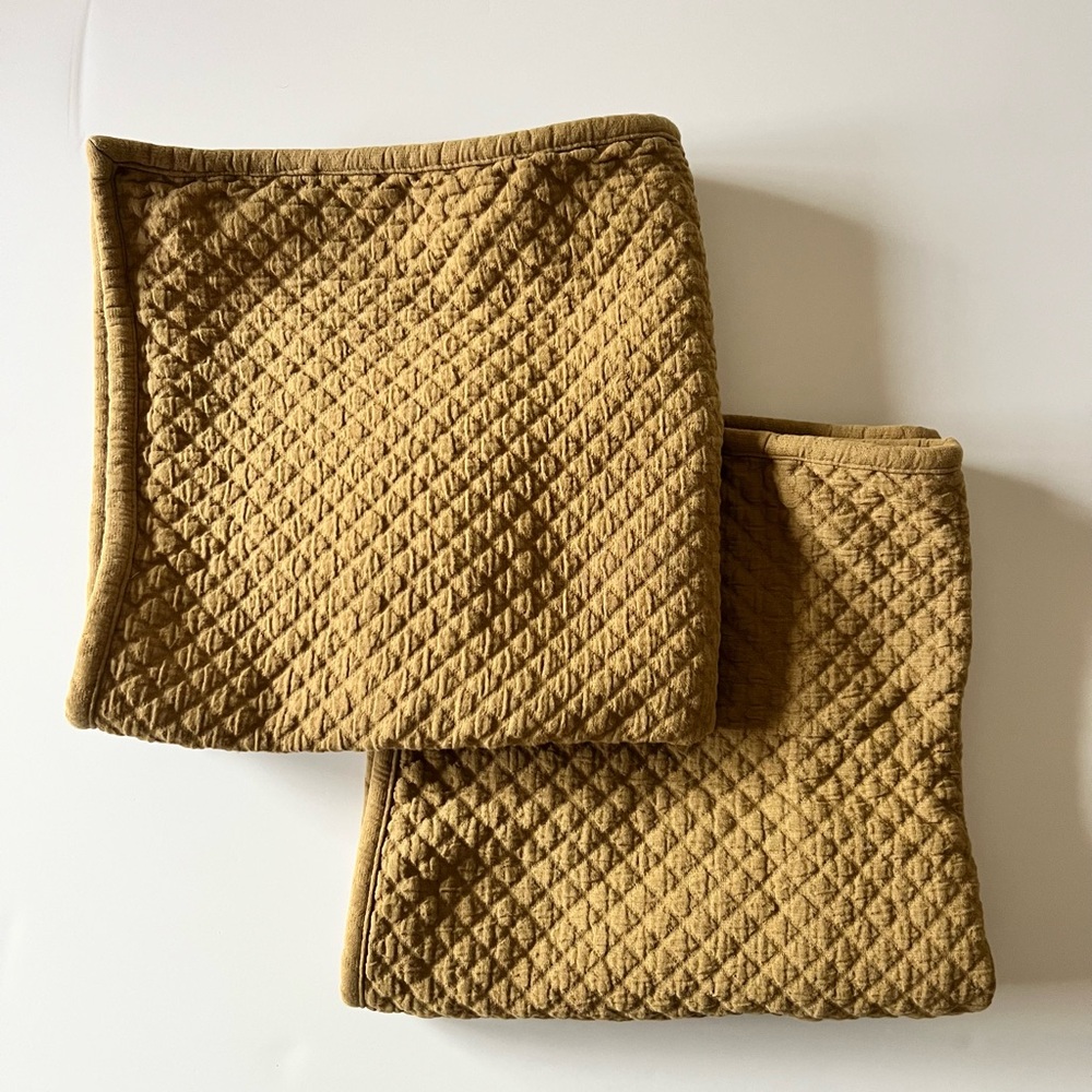 Crate&Barrel Antique Gold Quilted Euro Sham SET